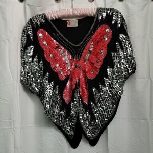 Vintage Sequin Butterfly Poncho Top